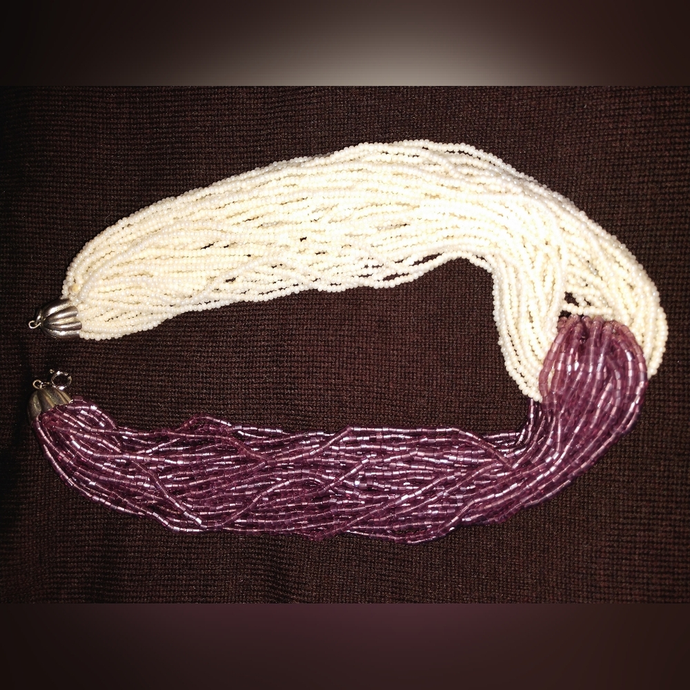 Beautiful Ivory Seed Pearl and Amethyst Colored Seed Bead Choker